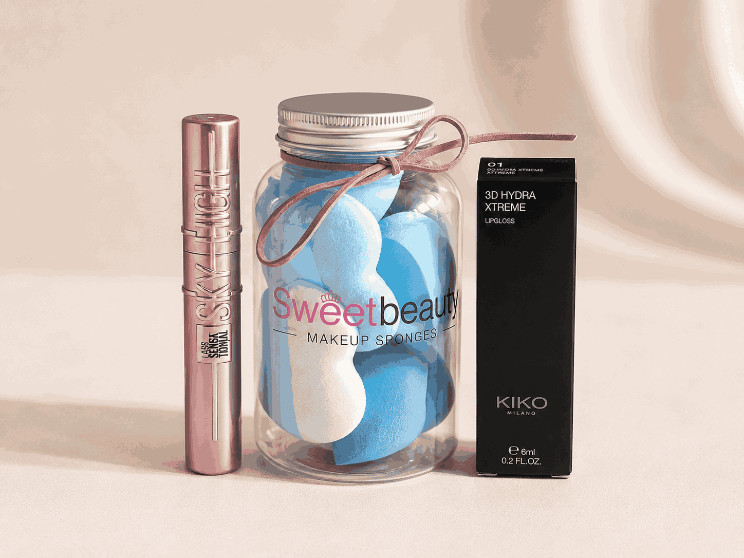Mascara waterproof + boîte d'éponges + Kiko Xtreme (teinte au choix) — coffret beauté Algérie